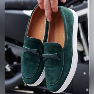 Marc Nolan, the Men's Odell Suede Bow Detail Belgian Loafer Sneakers Dk Green 10
